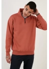 Oversize Yarım Farmuarlı Yakalı Özel Tasarım Basic SweatShirt - Beyaz