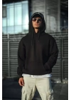 Üç İplik Penye Kapşonlu Basic SweatShirt - Siyah