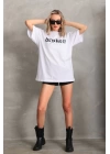 Unisex Baskılı Oversize T-Shirt - Beyaz