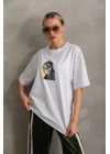 Unisex Baskılı Oversize T-Shirt - Beyaz