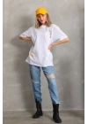 Unisex Baskılı Oversize T-Shirt - Beyaz