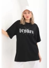 Unisex Baskılı Oversize T-Shirt - Siyah