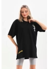 Unisex Baskılı Oversize T-Shirt - Siyah