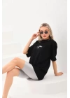 Unisex Baskılı Oversize T-Shirt - Siyah