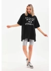 Unisex Baskılı Oversize T-Shirt - Siyah