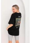 Unisex Baskılı Oversize T-Shirt - Siyah