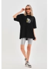 Unisex Baskılı Oversize T-Shirt - Siyah