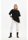 Unisex Bisiklet Yaka 20/1 Düz Oversize T-Shirt - Siyah