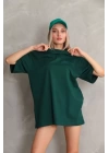 Unisex Bisiklet Yaka 20/1 Düz Oversize T-Shirt - Yeşil