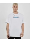 Unisex Bisiklet Yaka Baskılı Oversize T-Shirt - Beyaz