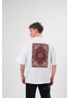 Unisex Bisiklet Yaka Baskılı Oversize T-Shirt - Beyaz