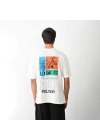 Unisex Bisiklet Yaka Baskılı Oversize T-Shirt - Beyaz