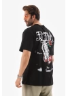 Unisex Bisiklet Yaka Baskılı Oversize T-Shirt - Siyah