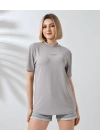 Unisex Bisiklet Yaka Baskılı Slim Fit T-Shirt - Boyalı Gri