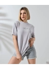 Unisex Bisiklet Yaka Baskılı Slim Fit T-Shirt - Boyalı Gri