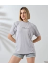 Unisex Bisiklet Yaka Baskılı Slim Fit T-Shirt - Boyalı Gri