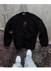 Unisex Bisiklet Yaka Ön Ve Arka Baskılı SweatShirt - Siyah