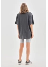 Unisex Taş Desenli Oversize T-Shirt - Füme