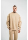 Uzun Kol Bisiklet Yaka Basic SweatShirt - Bej