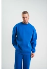 Uzun Kol Bisiklet Yaka Basic SweatShirt - Mavi