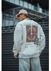 Uzun Kol Bisiklet Yaka Baskılı SweatShirt - Beyaz