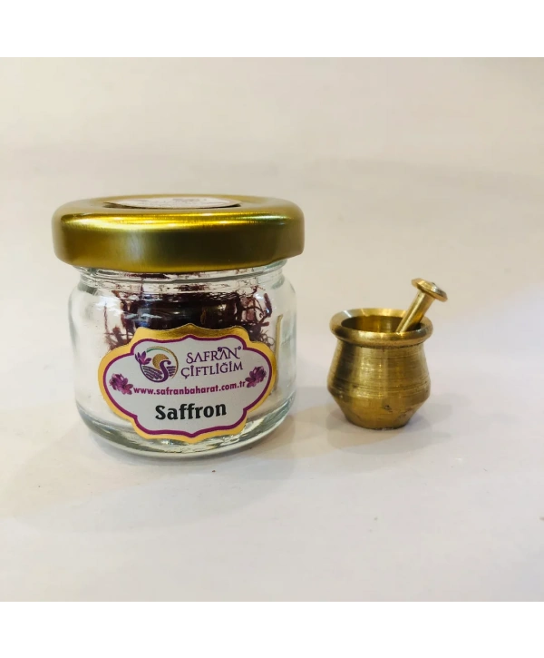 El Yapımı Pirinç Safran Havanı ve Yerli Safran (1gr)