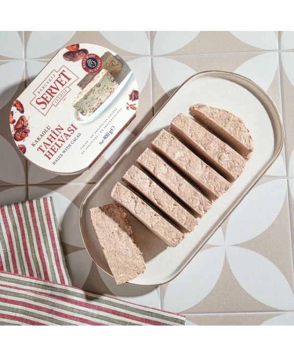 SERVET Rafine Şeker İlavesiz - Kakaolu Taze Tahin Helvası 400g