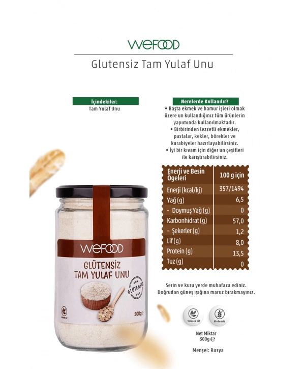 Wefood Glutensiz Tam Yulaf Unu 300 gr