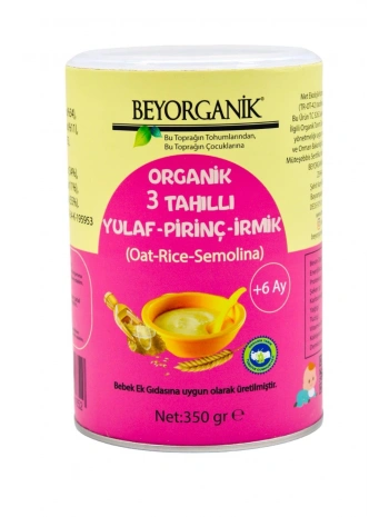 Bebek Ek Gıdası Organik 3 Tahıllı Yulaf Pirinç İrmik 350gr +6ay