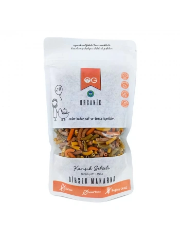 Organik Karışık Sebzeli Bakliyat Unlu Dirsek Makarna 200 Gr +8 Ay