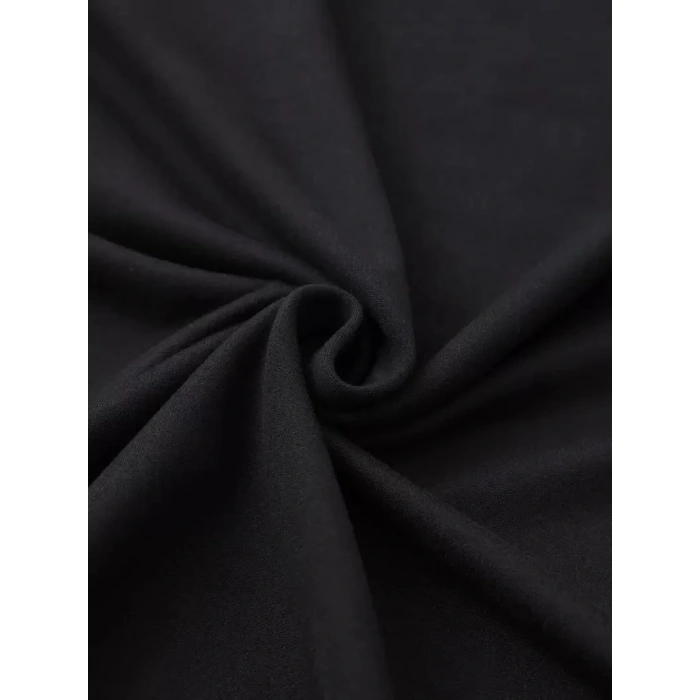 20/1 Penye Compack Baskılı Oversize Bisiklet Yaka Kısa Kol Yazlık T-shirt - Siyah