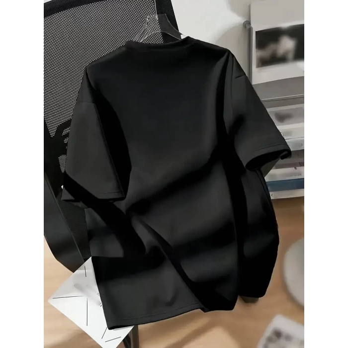 20/1 Penye Compack New York Baskılı Oversize Kısa Kol Bisiklet Yaka T-shirt - Siyah