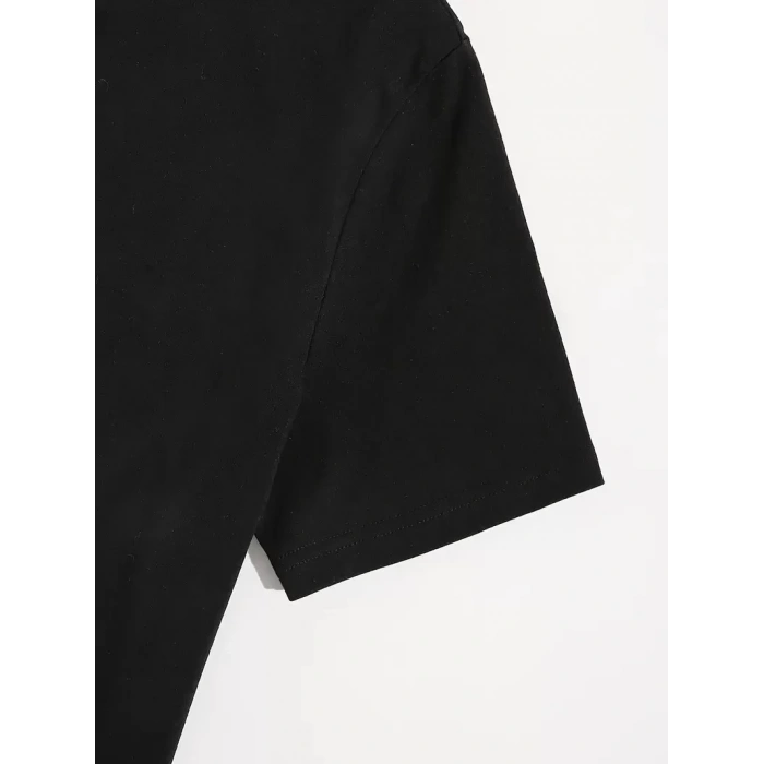 20/1 Penye Compack Shut up Baskılı Oversize Bisiklet Yaka Kısa Kol T-shirt - Siyah