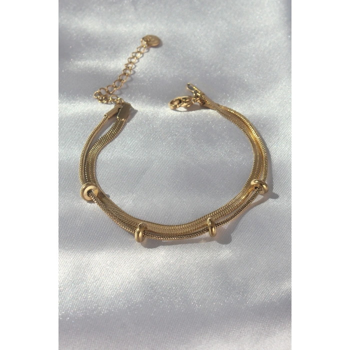 316L Çelik Gold Renk İtalyan Çift Zincirli Bileklik