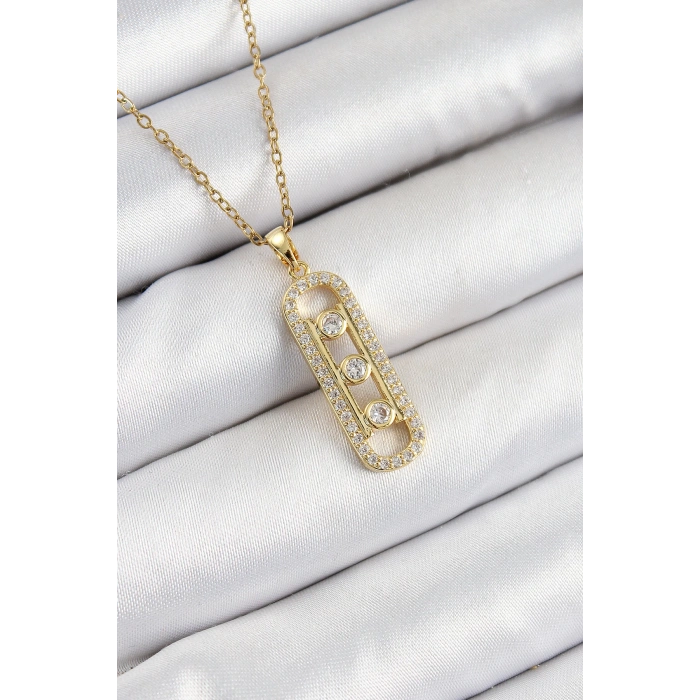 316L Çelik Zirkon Taşlı Messika Model Gold Renk Kadın Kolye
