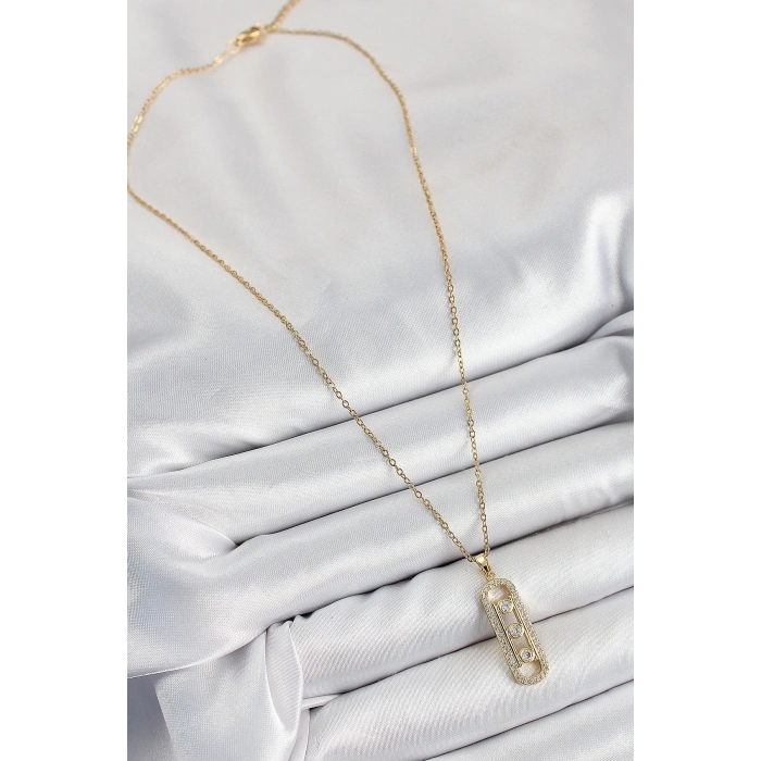 316L Çelik Zirkon Taşlı Messika Model Gold Renk Kadın Kolye