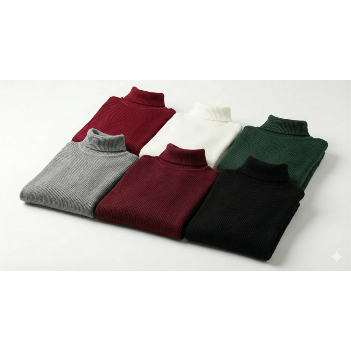 ERKEK 6lı Siyah, Beyaz, Bordo, Gri, Haki Kaşkorse Boğazlı Full Likralı Fitilli Body Kazak