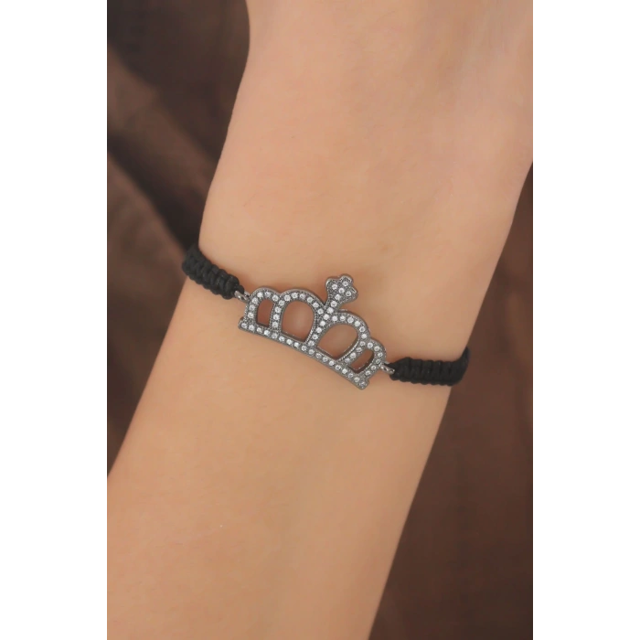 Makrome Füme Renk Taç Figür Kadın Bileklik