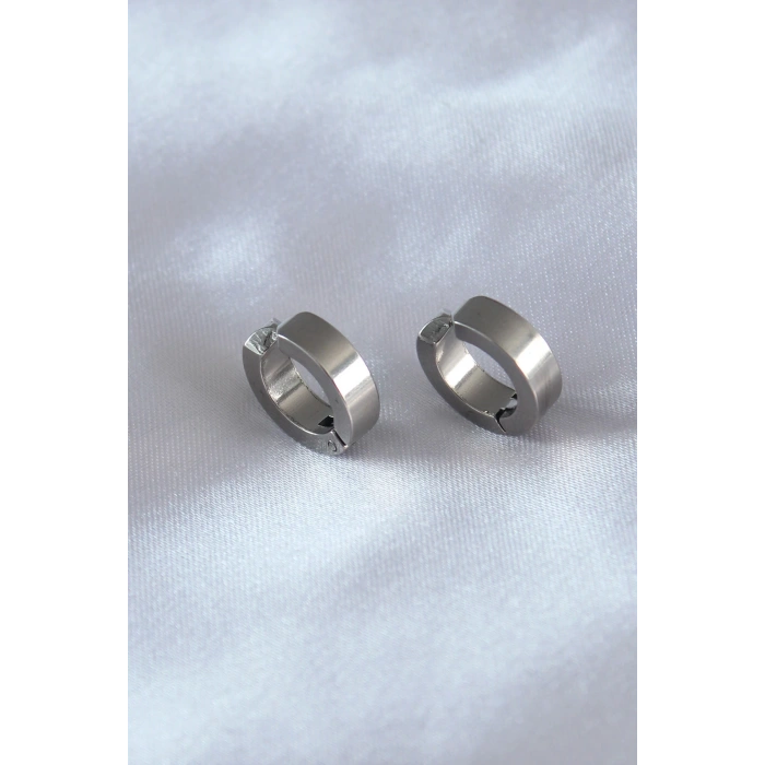 316L Çelik Gümüş Renk Sıkıştırmalı Erkek Küpe