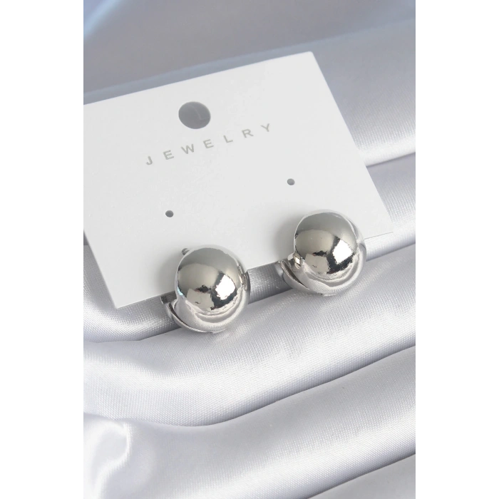 Pirinç Gümüş Renk Top Model Kadın Küpe