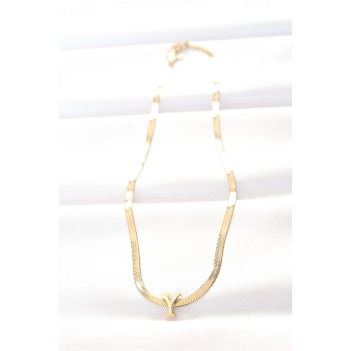 316L Çelik Y Harfli Gold Renk İtalyan Zincirli Kolye