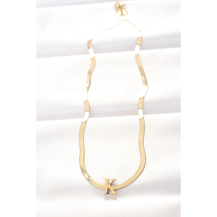 316L Çelik K Harfli Gold Renk İtalyan Zincirli Kolye