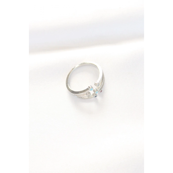 Renkli Zirkon Taşlı Silver Renk Ayarlanabilir Yüzük