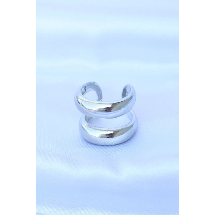 Pirinç Gümüş Renk Ayarlanabilir Şerit Yüzük