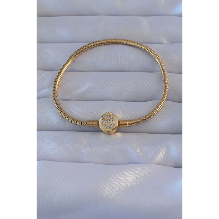 Pirinç Gold Renk Zirkon Taşlı Charm Bileklik