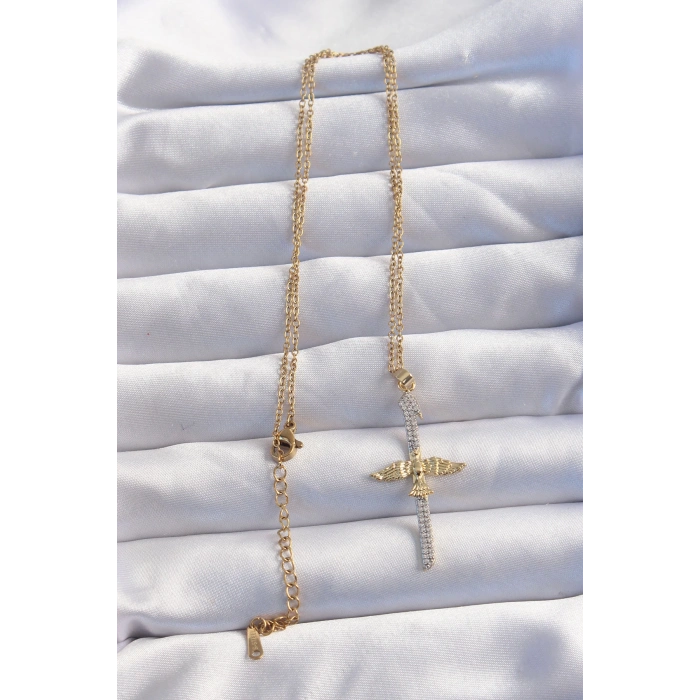 316L Çelik Zincir Gold Renkli Zirkon Taşlı Anka Kuşu Kolye
