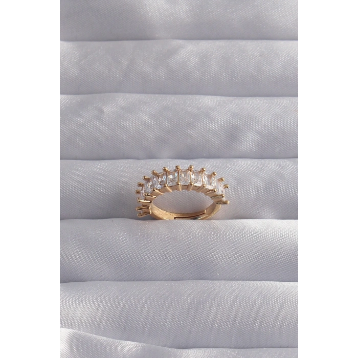Pirinç Ayarlamalı Gold Renk Baget Taşlı Su Yolu Yüzük