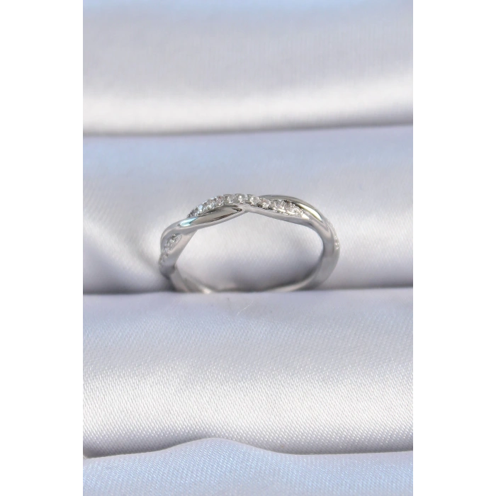 Pirinç Gümüş Renk Zirkon Taşlı Sarmal Model Kadın Yüzük