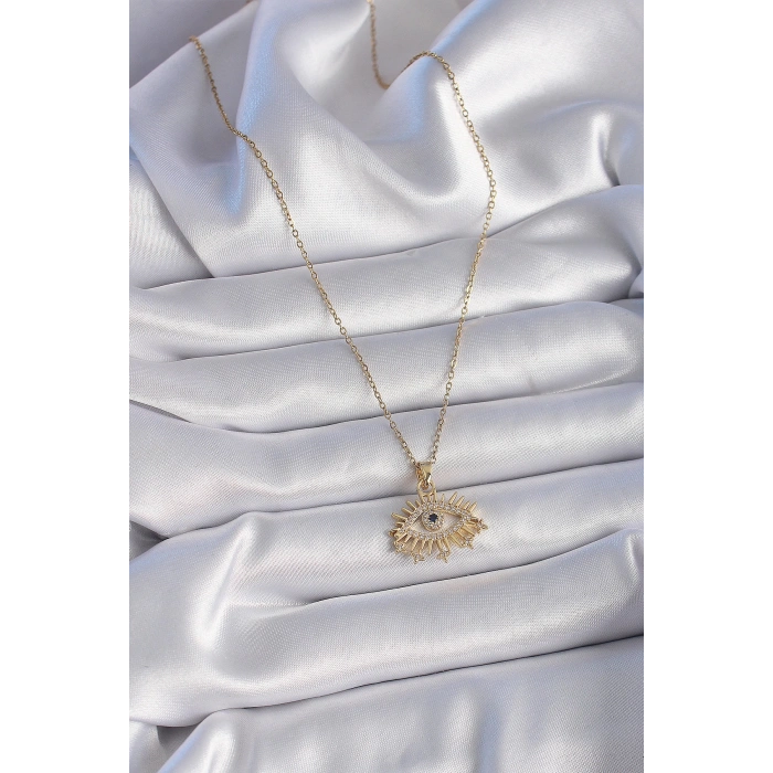316L Çelik Gold Renk Zincir Zirkon Taşlı Göz Figür Kadın Kolye