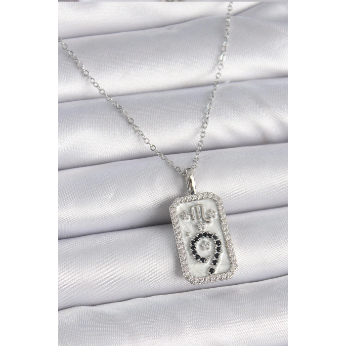 316L Çelik Gümüş Renk Zincir Akrep Burcu Zirkon Taşlı Kadın Kolye